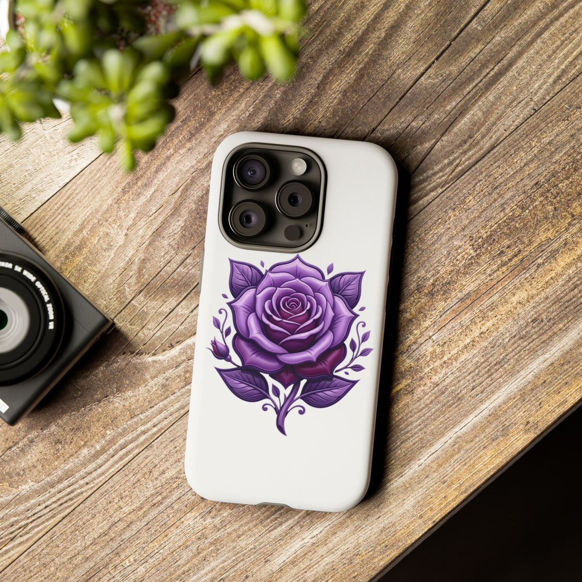 Purple Rose Tough Phone Case — Floral Protective Phone Cover