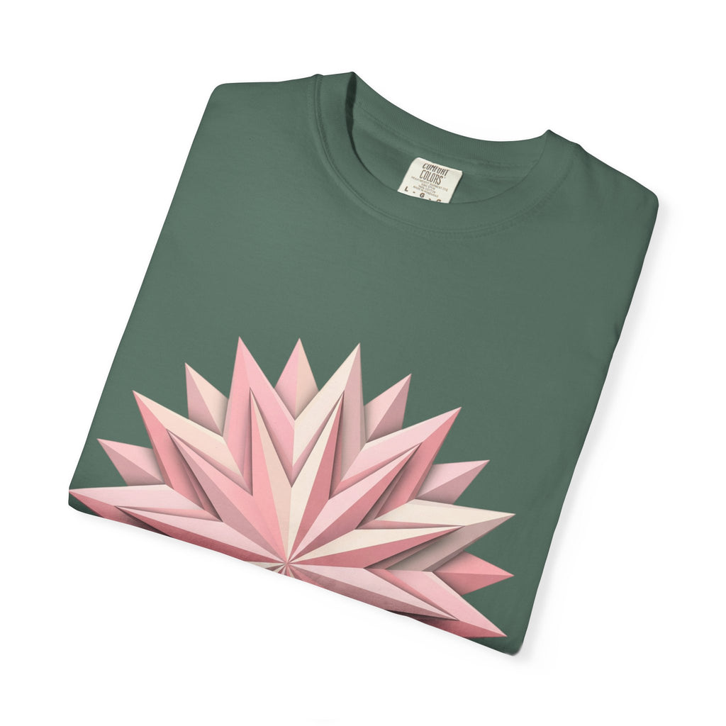 Geometric Rose Star T-Shirt — Pink 3D Origami Floral Tee