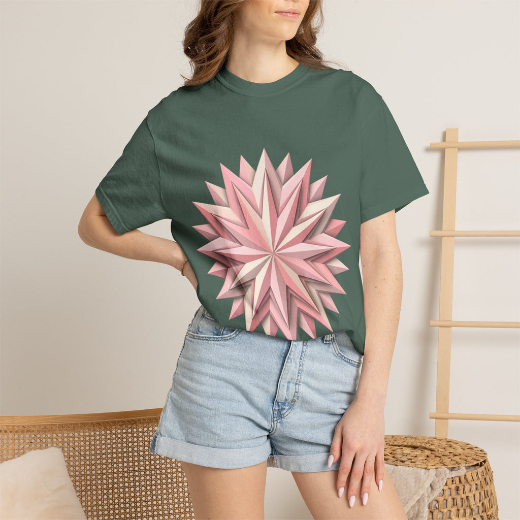 Geometric Rose Star T-Shirt — Pink 3D Origami Floral Tee