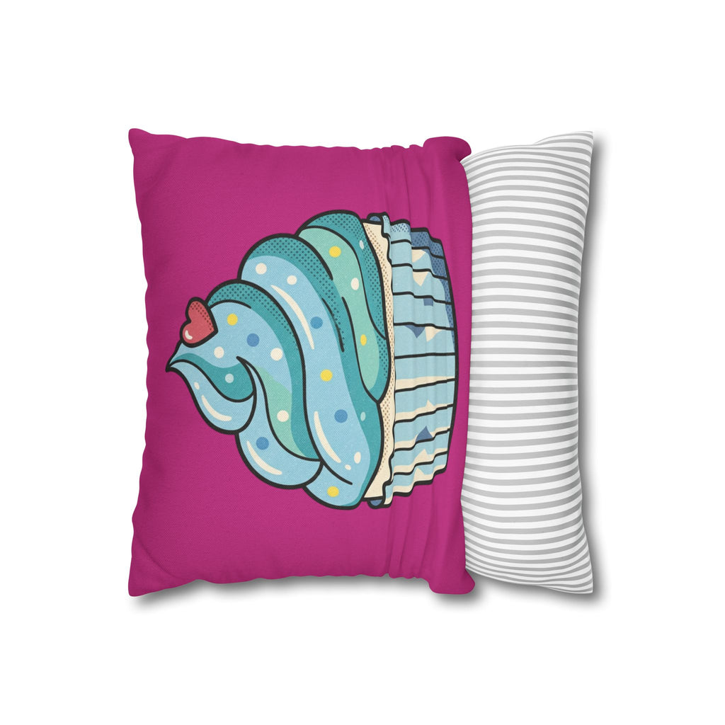 Cupcake Throw Pillow — Cute Blue Frosting Decorative Pillowcase- Magenta