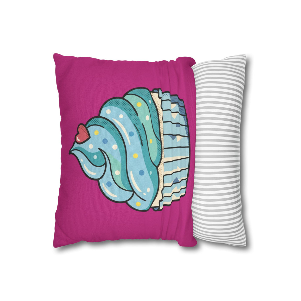 Cupcake Throw Pillow — Cute Blue Frosting Decorative Pillowcase- Magenta