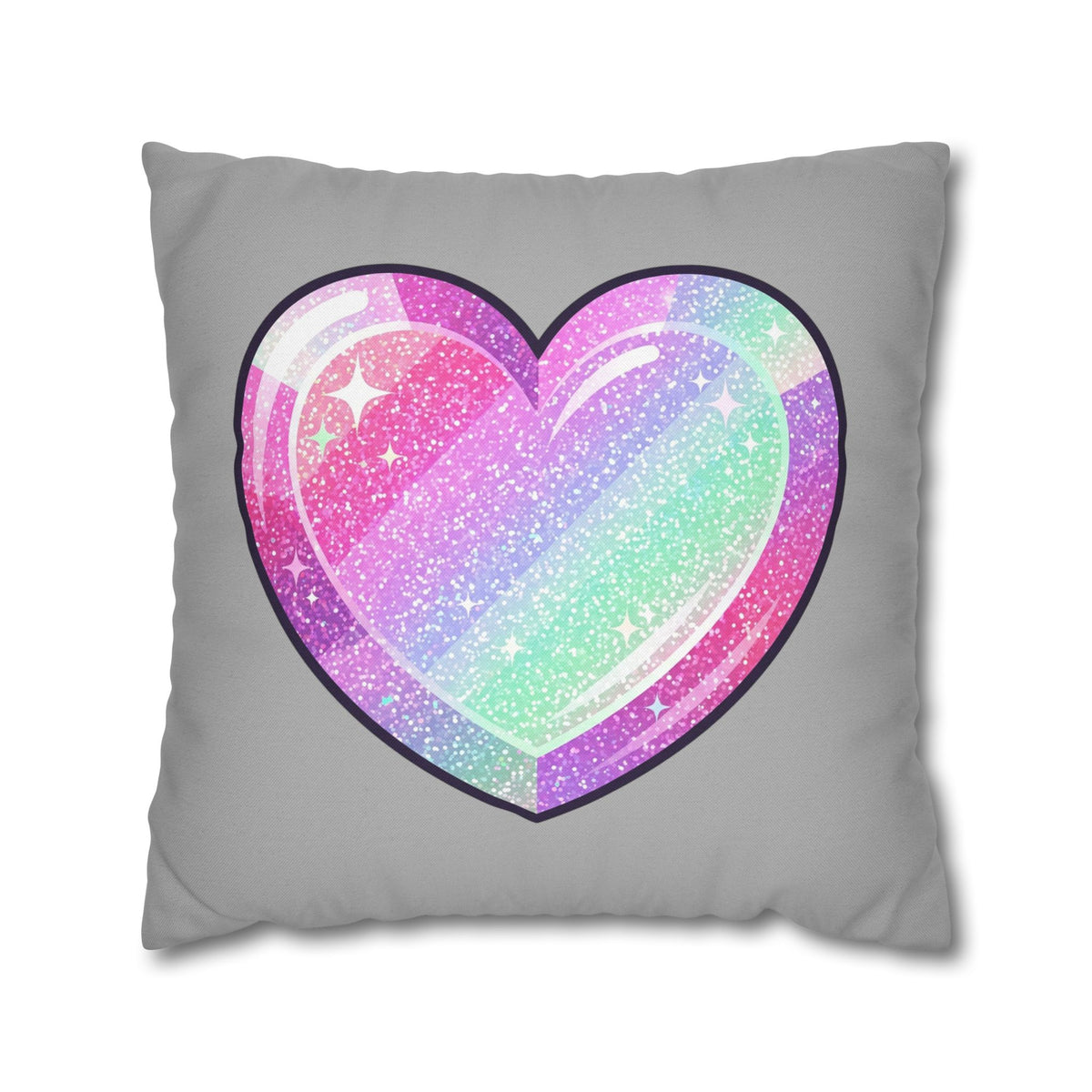 Pastel Glitter Heart Pillowcase Spun Polyester Square Pillowcase- Light Grey