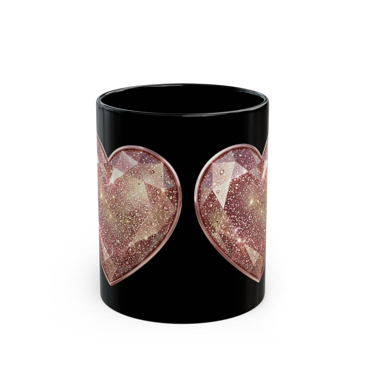 Rose Gold Heart Black Mug (11oz, 15oz)