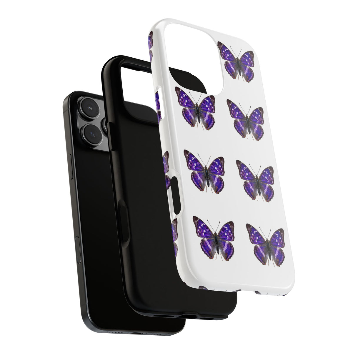Purple Butterfly Tough Phone Case — Durable Protective iPhone Case with Repeating Butterfly Pattern