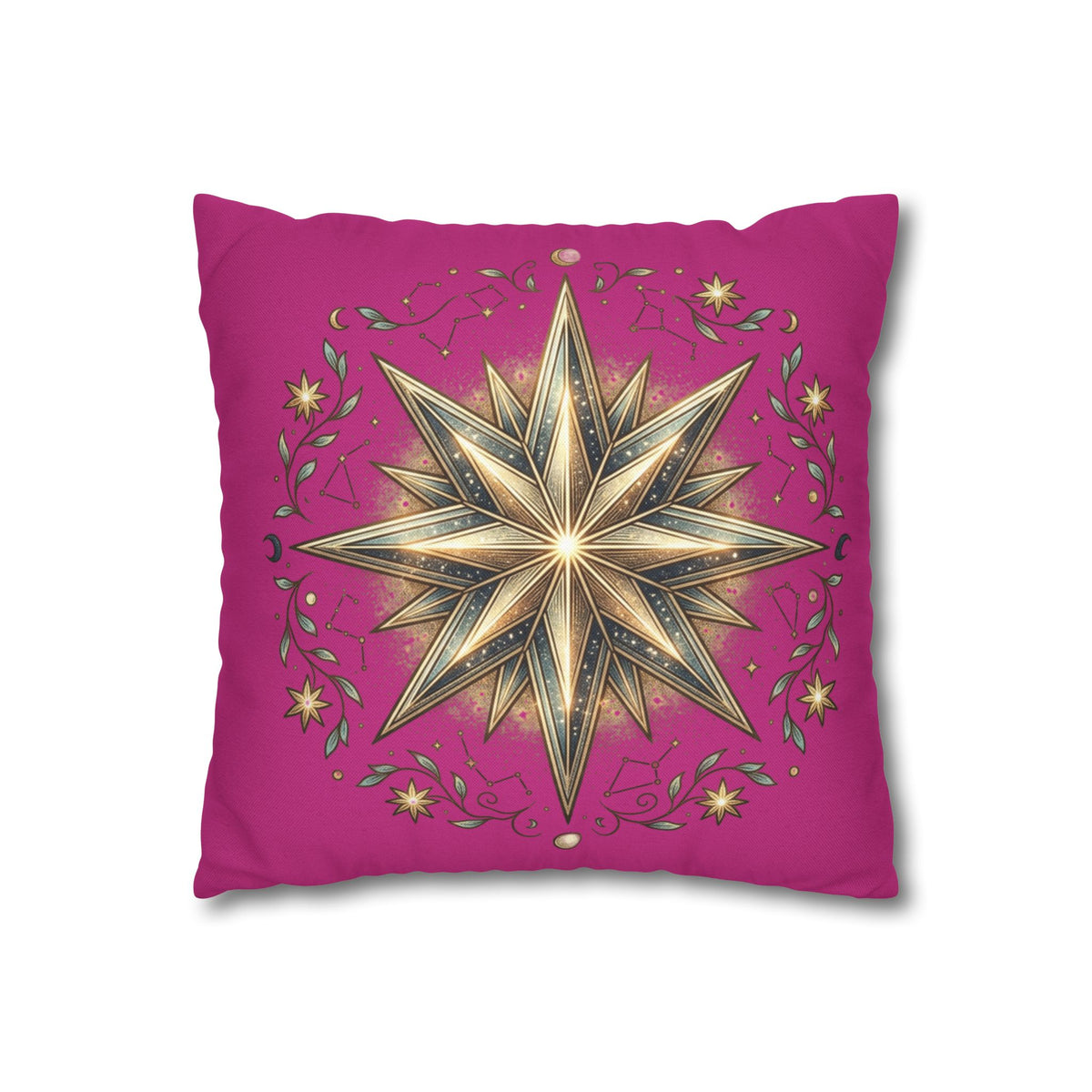Star Print Magenta Spun Polyester Square Pillowcase