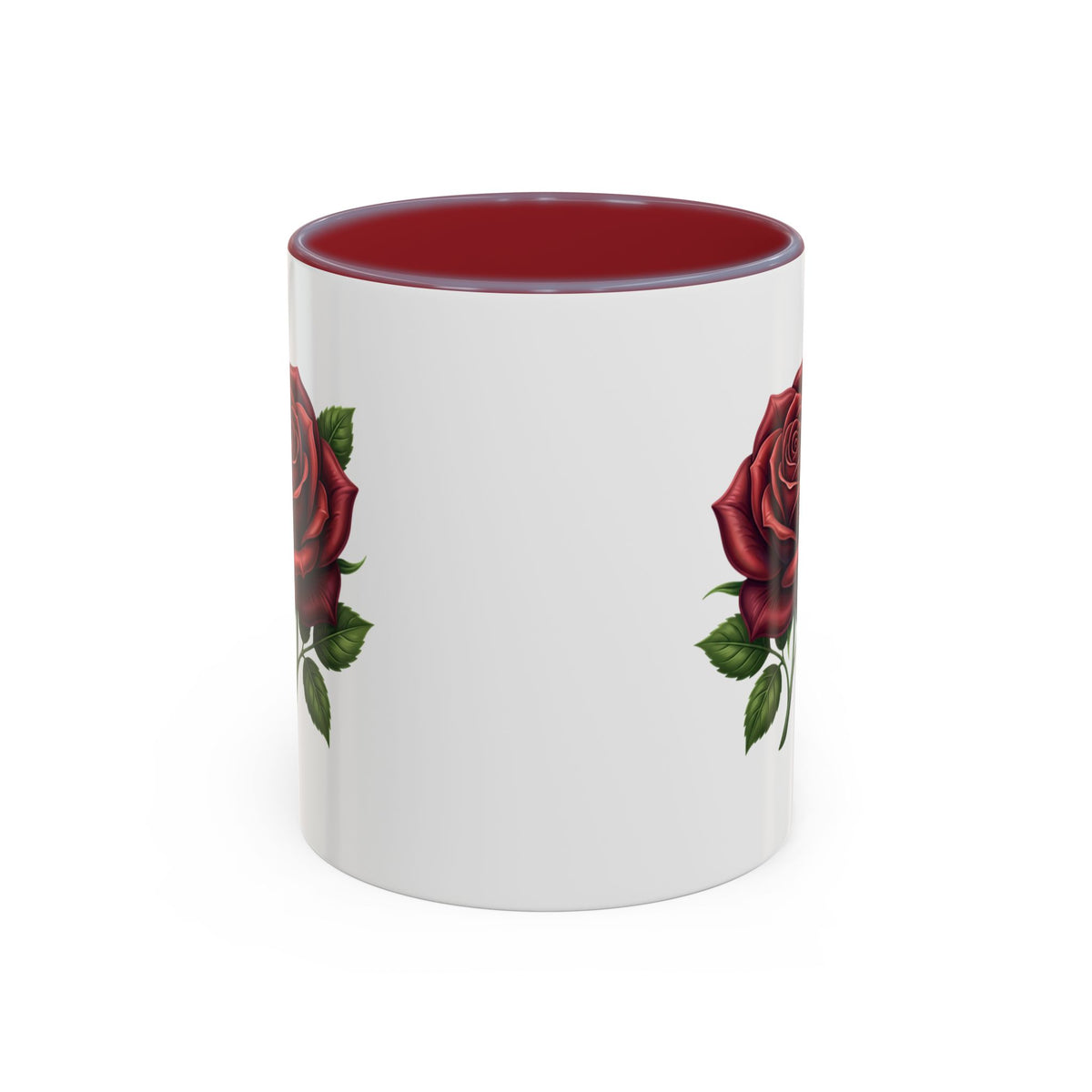 Red Rose Accent Coffee Mug — Floral Ceramic Coffee Cup (11/15oz)
