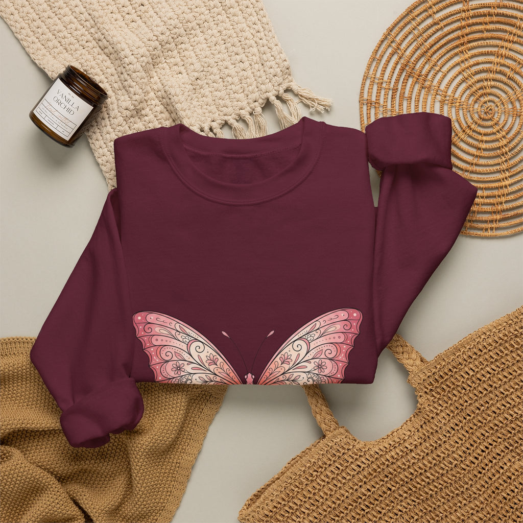 Pink Watercolor Butterfly Crewneck Sweatshirt