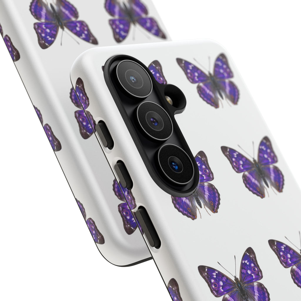 Purple Butterfly Tough Phone Case — Durable Protective iPhone Case with Repeating Butterfly Pattern