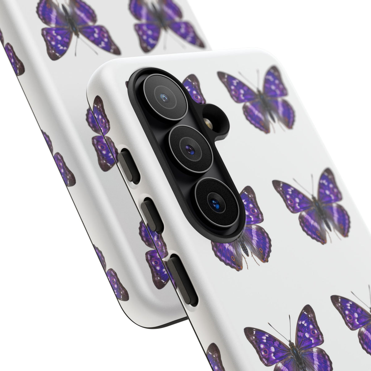 Purple Butterfly Tough Phone Case — Durable Protective iPhone Case with Repeating Butterfly Pattern