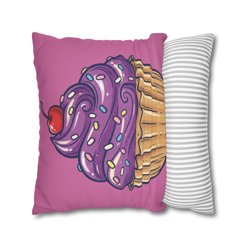 Cupcake Pillowcase — Cute Purple Frosting Decorative Throw Pillow Cover- Light Pink