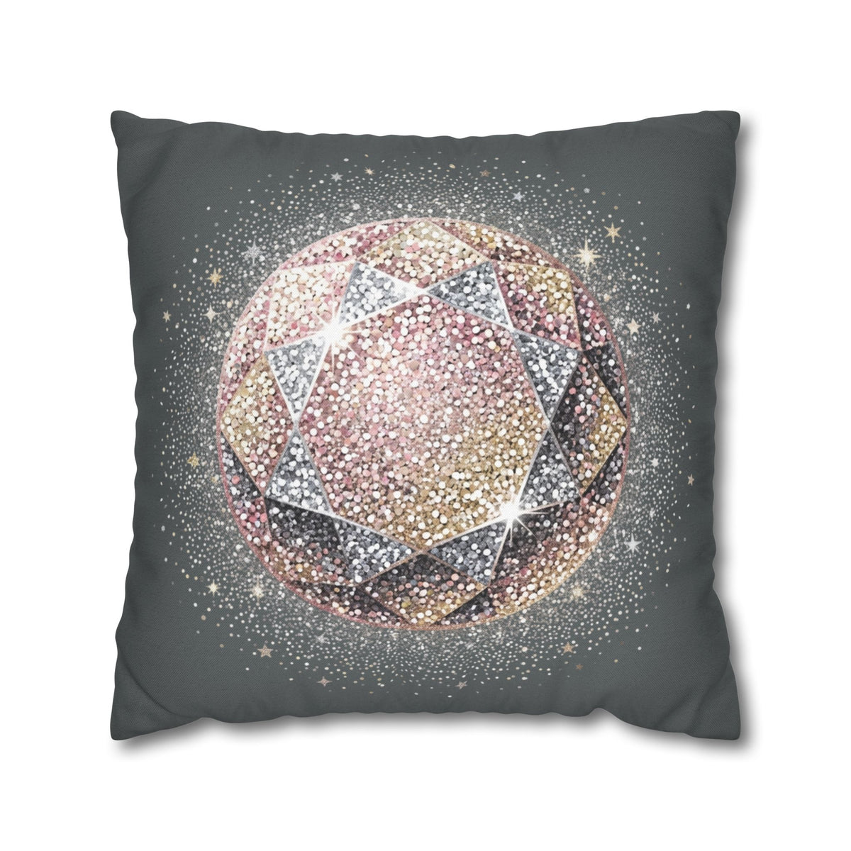 Glittery Dark Grey Spun Polyester Square Pillowcase