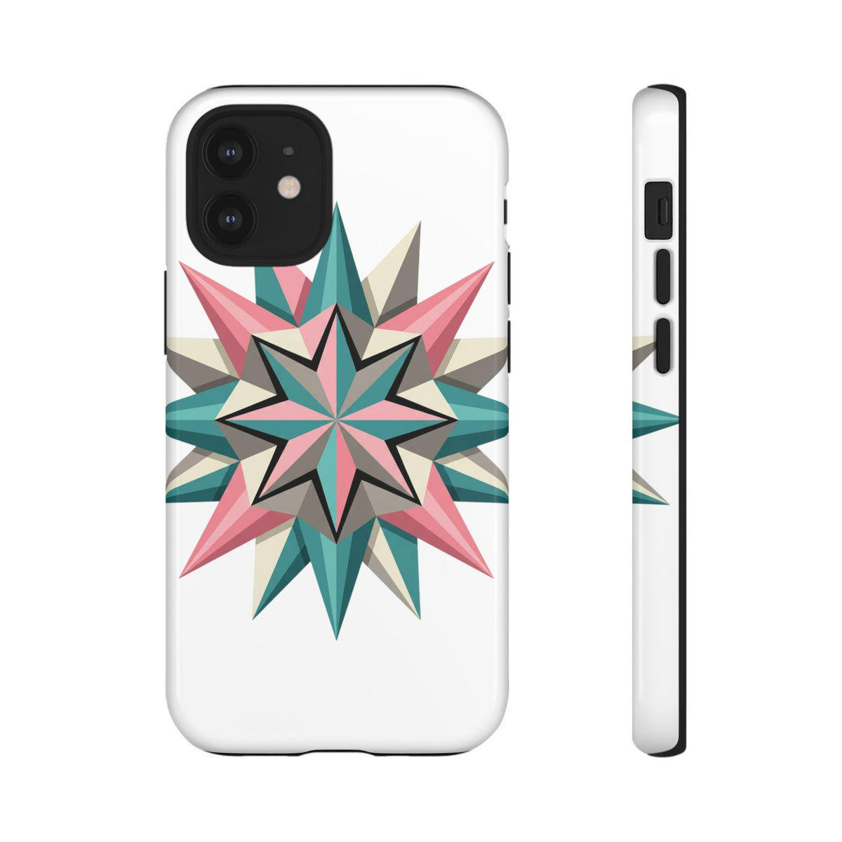 Geometric Star Tough Phone Case – Pink Teal Compass Design