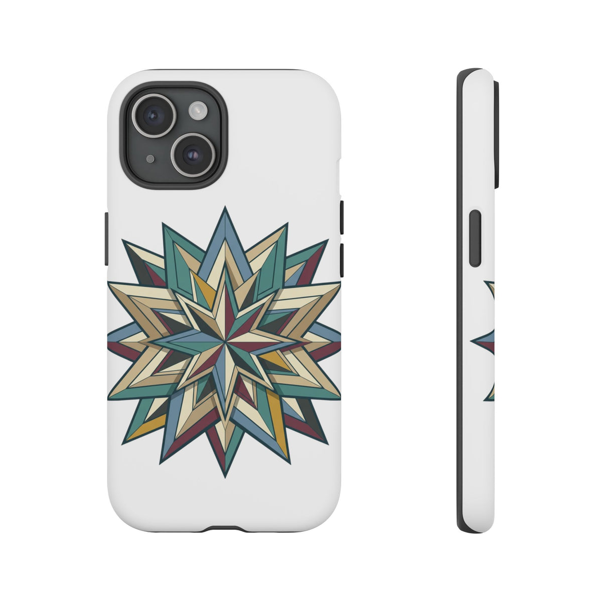 Geometric Star Phone Case — Teal & Earthtone Mandala Design