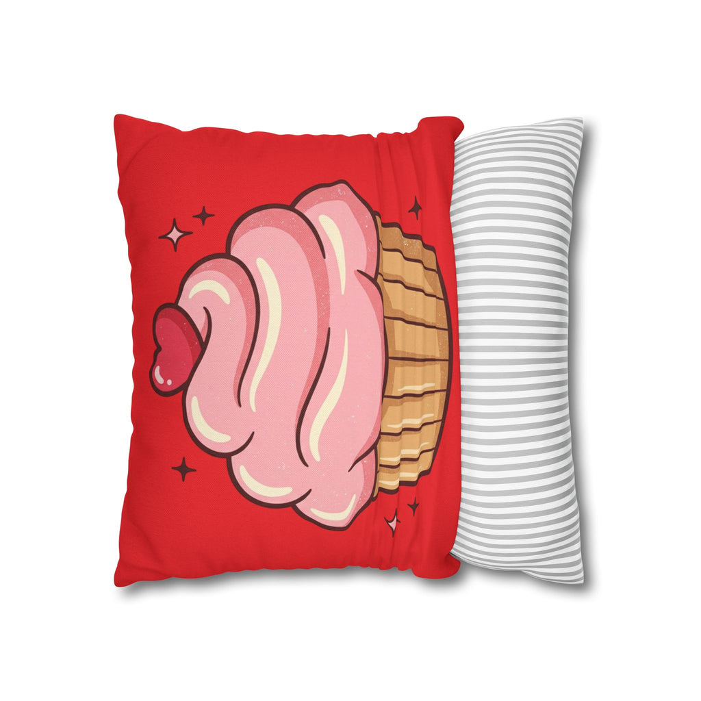 Pink Cupcake Spun Polyester Square Pillowcase- Red