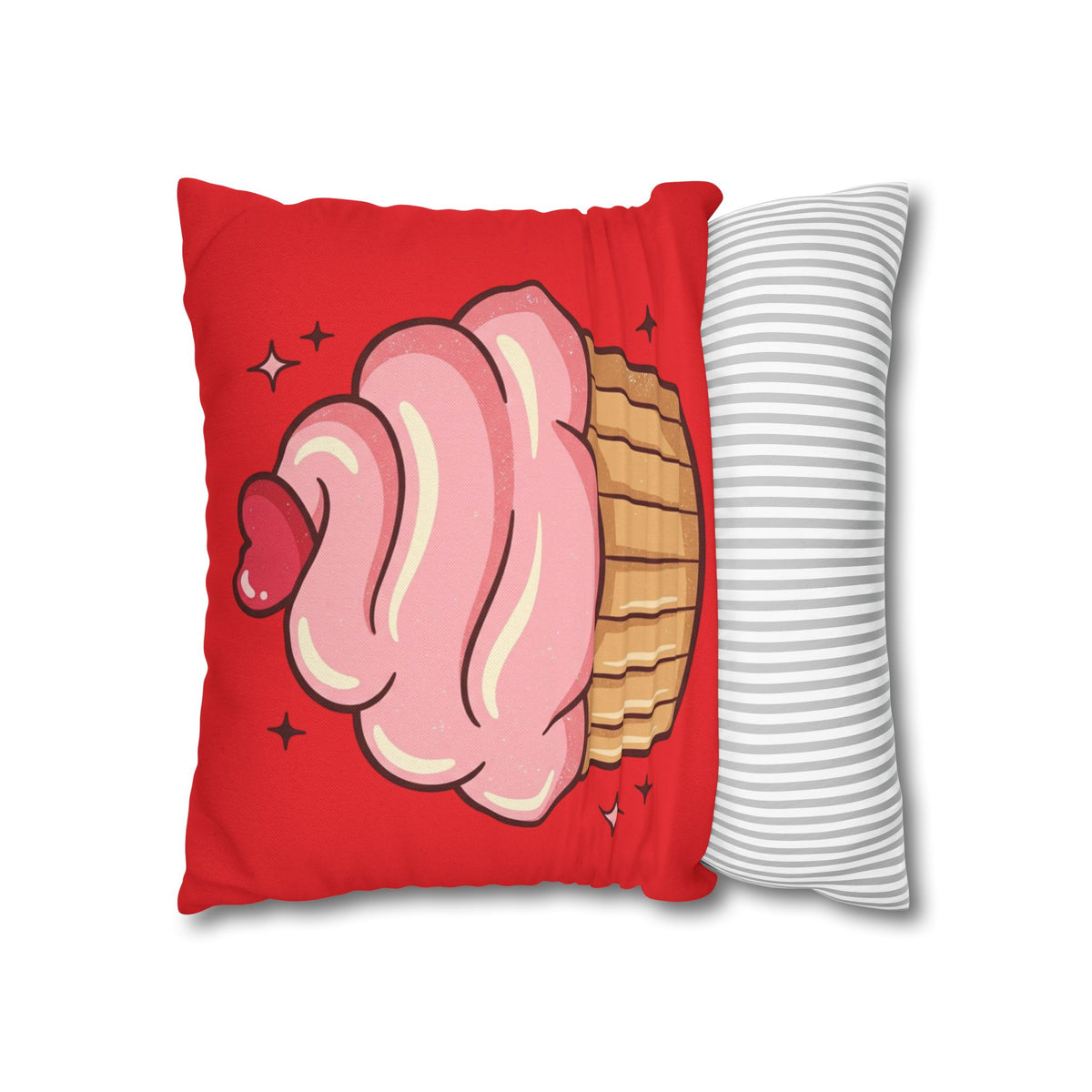 Pink Cupcake Spun Polyester Square Pillowcase- Red