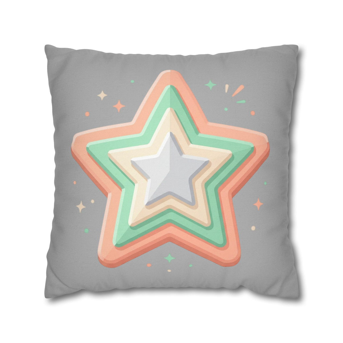 Star Shape Grey Spun Polyester Square Pillowcase