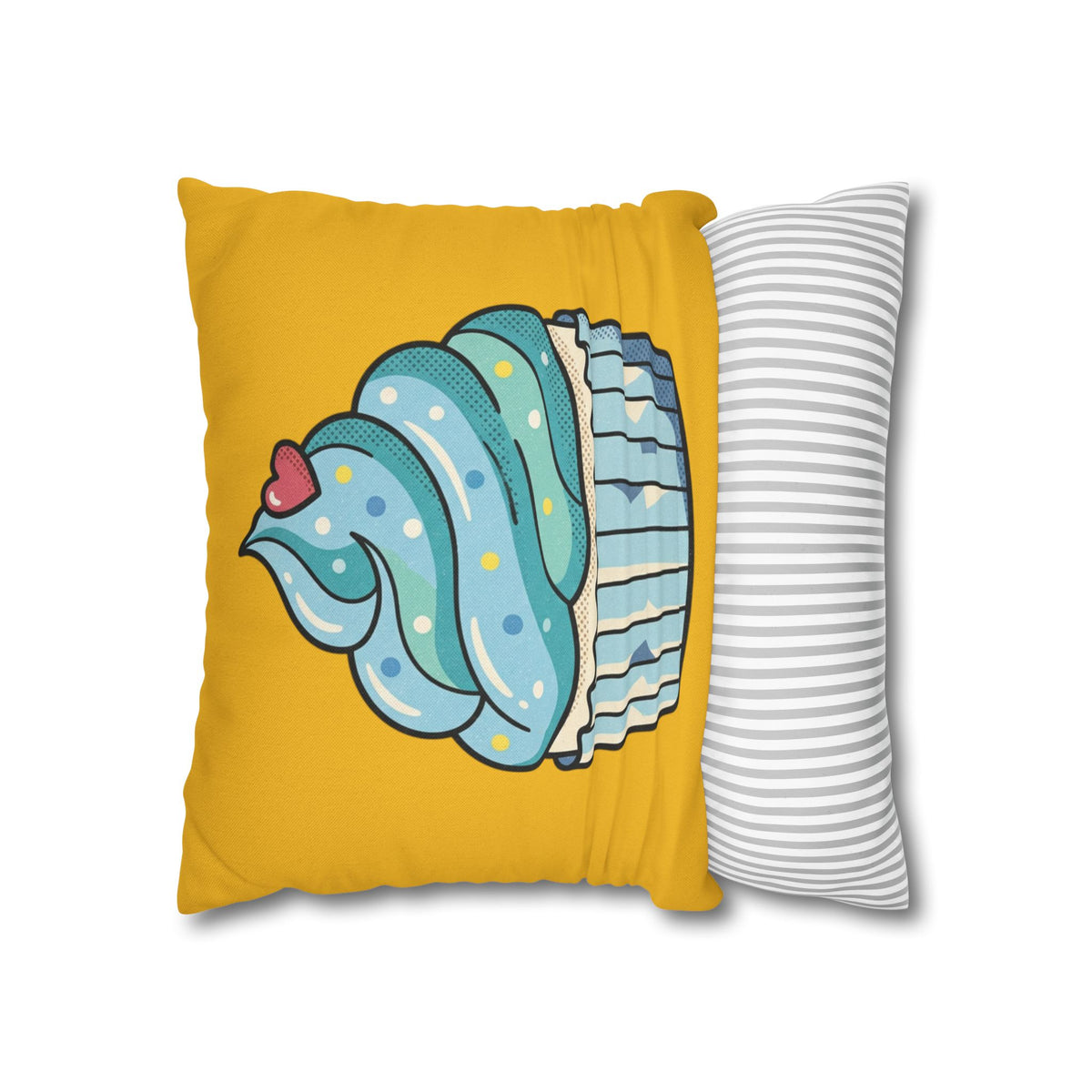 Cute Blue Cupcake Decorative Pillowcase — Whimsical Dessert Accent for Kids’ Rooms & Bakeries- Yellow