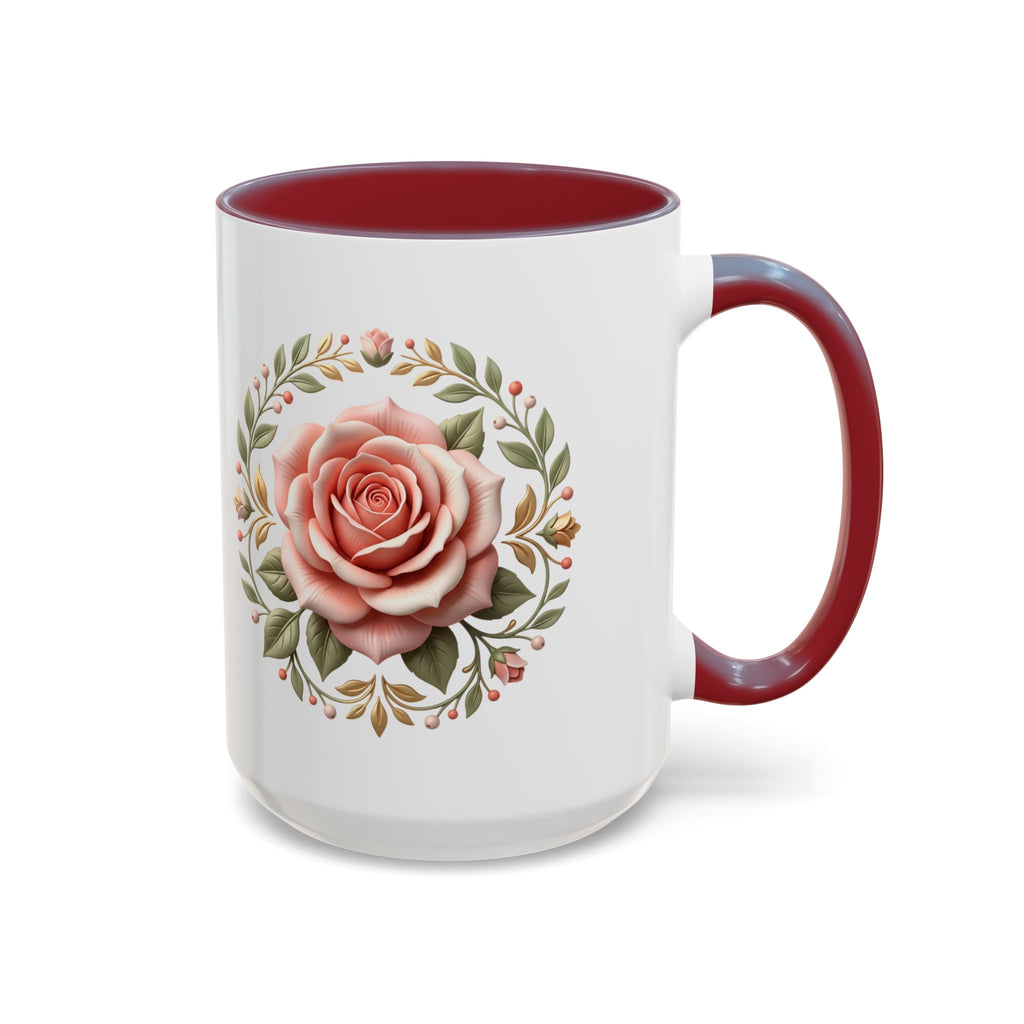 Rose Wreath Accent Coffee Mug — Floral 11/15oz Tea & Coffee Cup