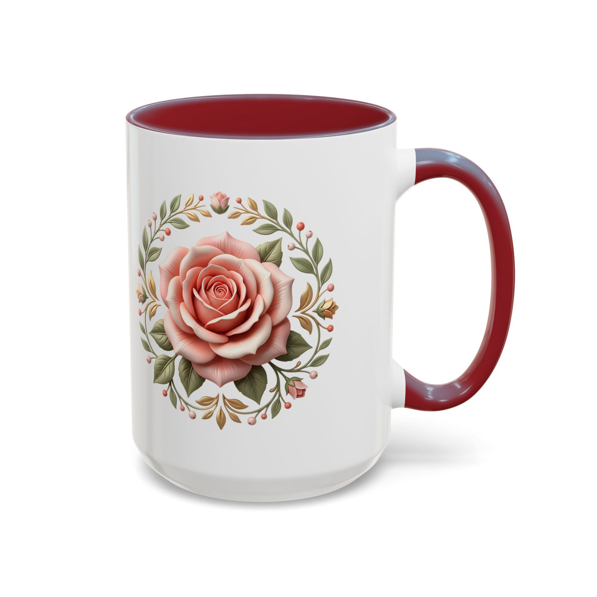 Rose Wreath Accent Coffee Mug — Floral 11/15oz Tea & Coffee Cup