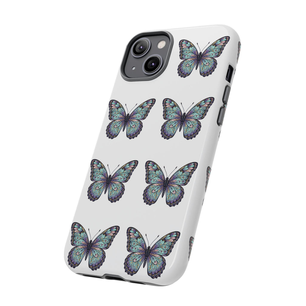 Butterfly Pattern Tough Phone Case — Vintage Teal Floral Protective Cover