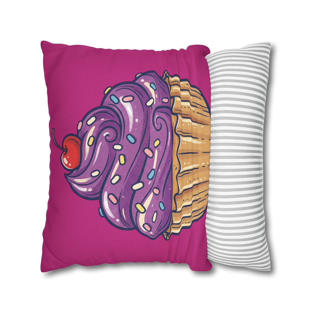 Cupcake Illustration Pillowcase - Purple Frosting Decorative Throw Pillow Cover- Magenta