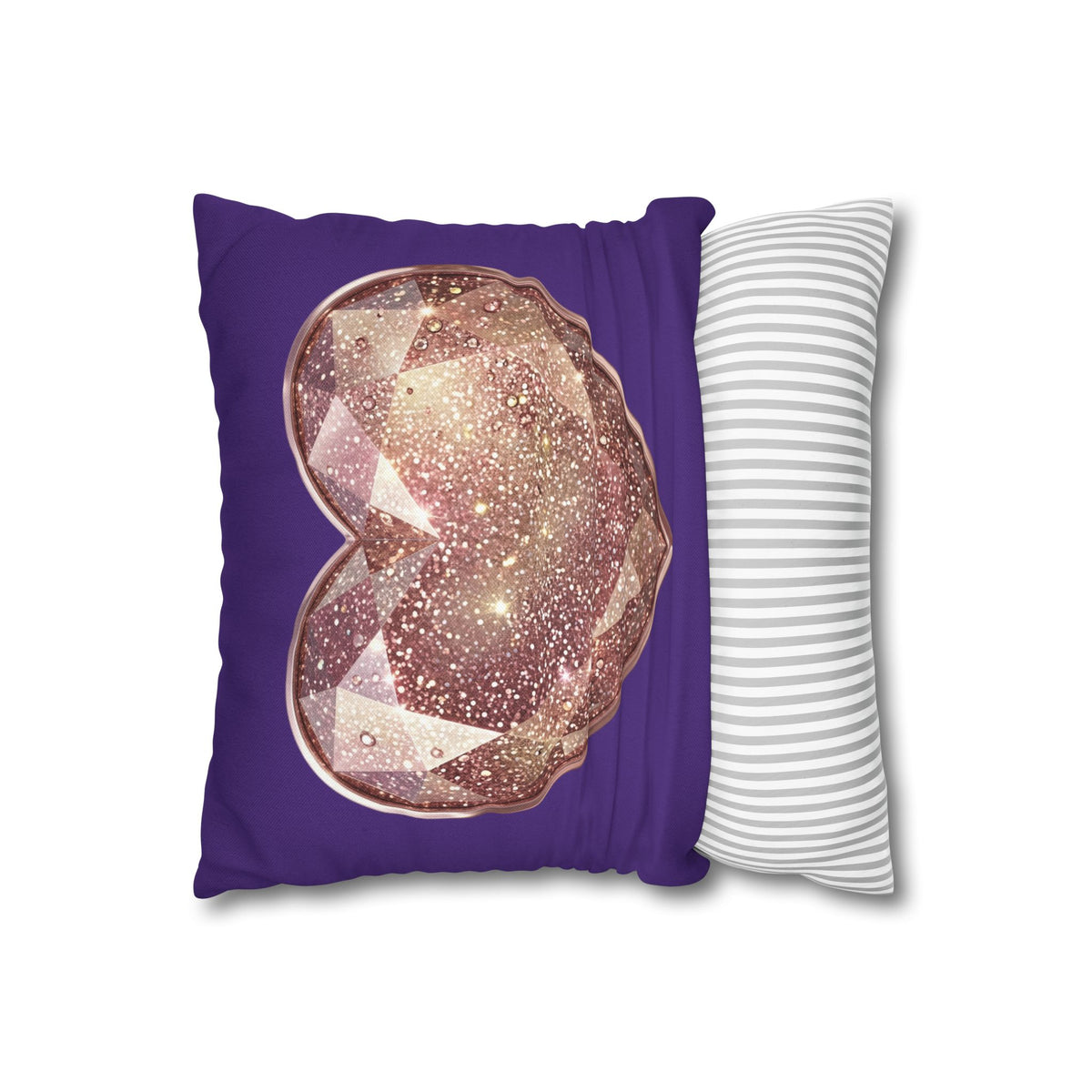 Sparkling Rose Gold Heart Pillowcase — Decorative Square Throw Pillow Cover- Dark Purple