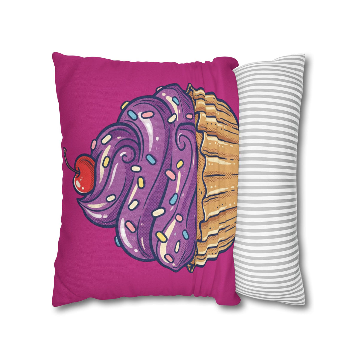 Cupcake Illustration Pillowcase - Purple Frosting Decorative Throw Pillow Cover- Magenta