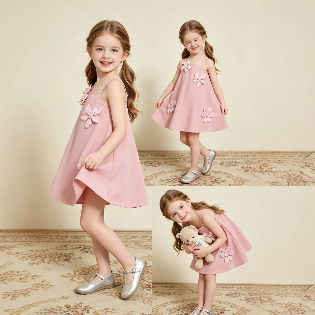 Floral Strap Dress for Girls, Sweet Princess Dress