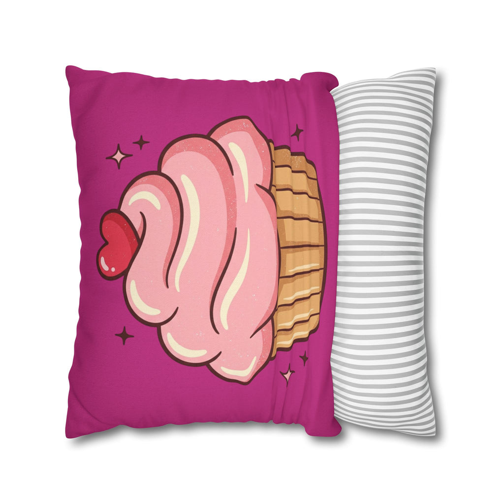 Pink Cupcake Spun Polyester Square Pillowcase- Magenta