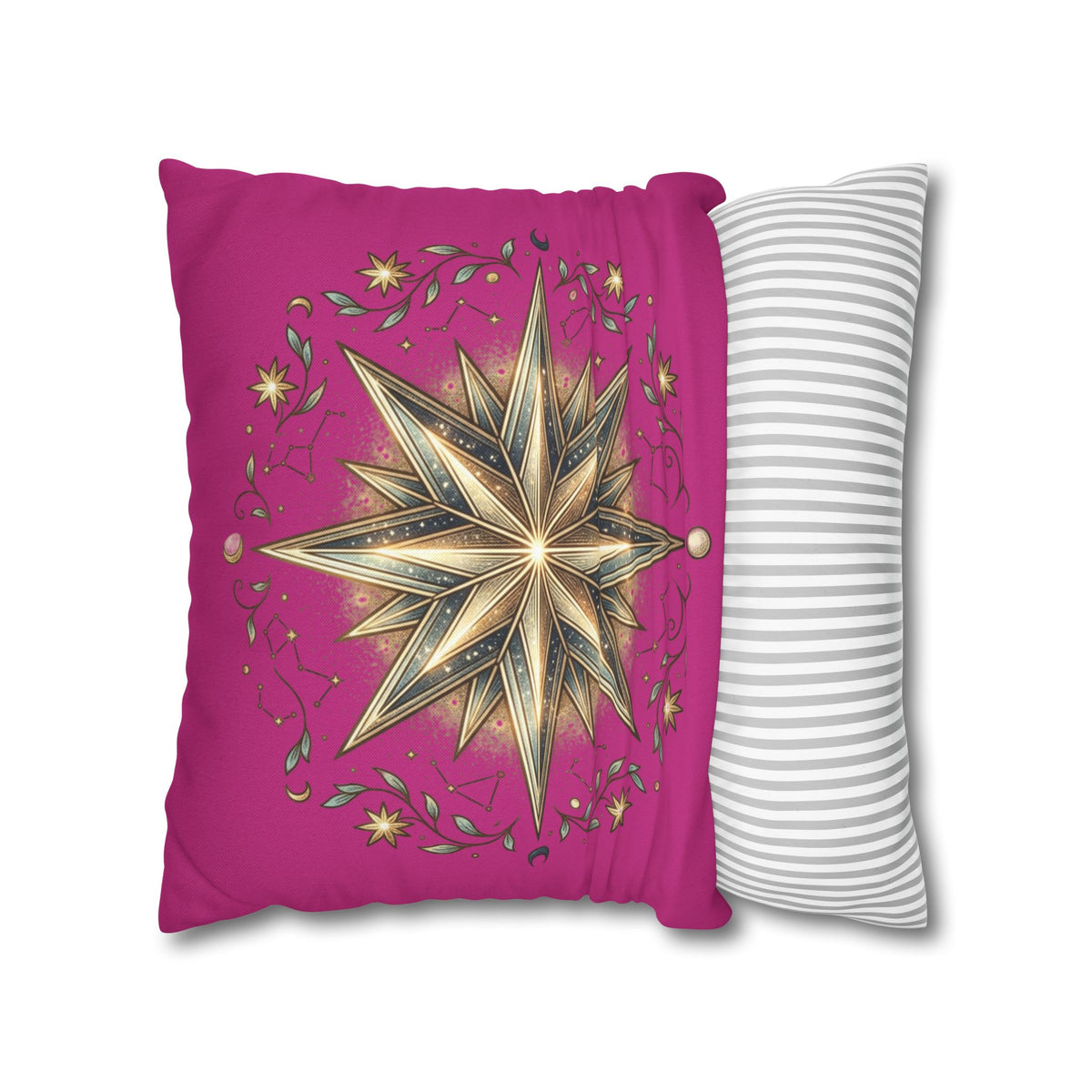 Star Print Magenta Spun Polyester Square Pillowcase