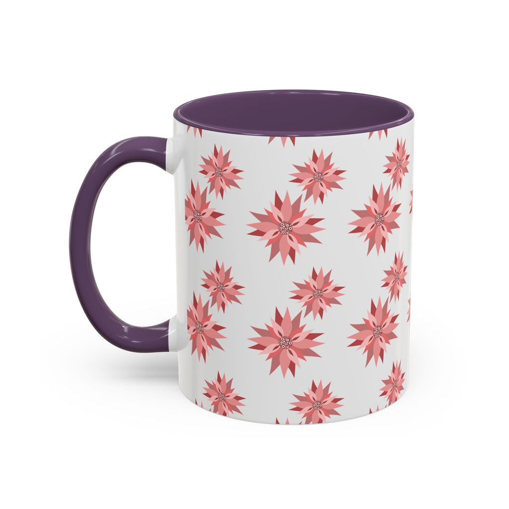 Pink Geometric Floral Accent Coffee Mug — 11/15oz