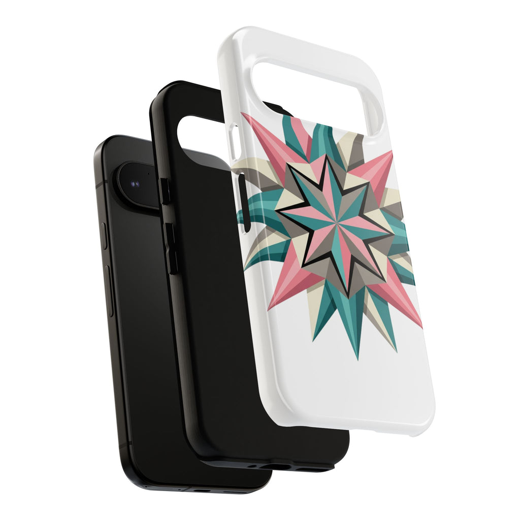 Geometric Star Tough Phone Case – Pink Teal Compass Design
