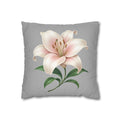 Floral Lily Throw Pillowcase — Pink Lily on Gray Decorative Cushion Cover