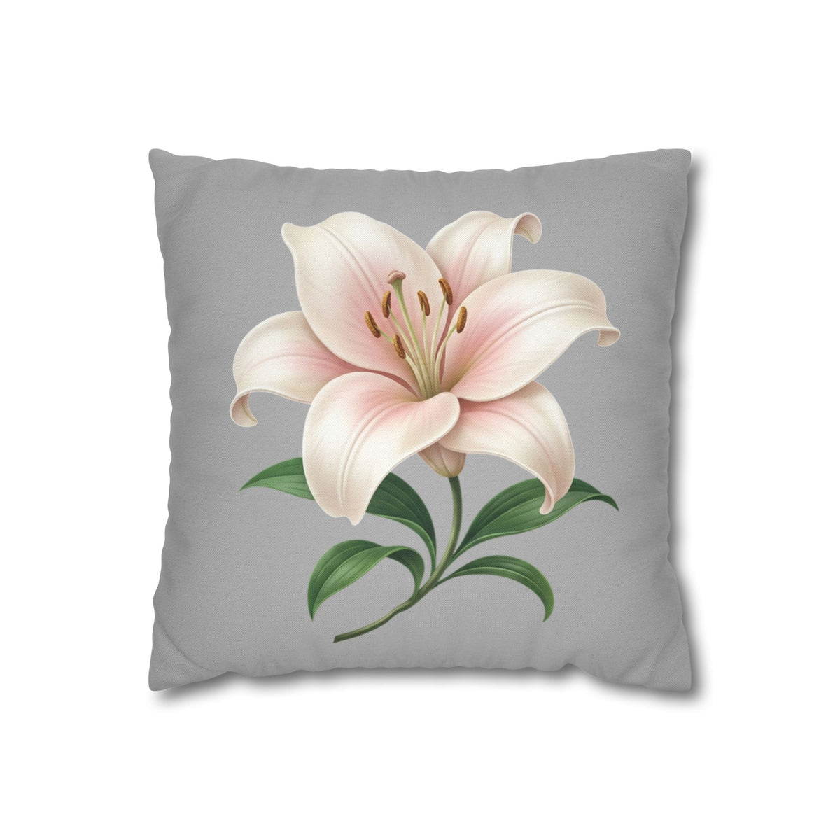 Floral Lily Throw Pillowcase — Pink Lily on Gray Decorative Cushion Cover
