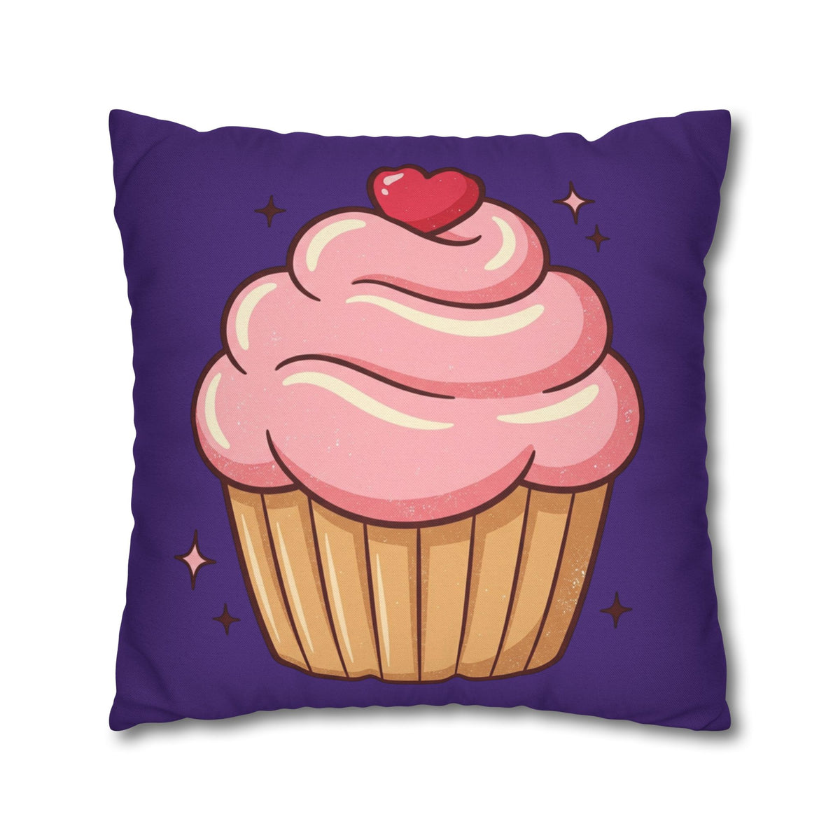 Pink Cupcake Spun Polyester Square Pillowcase- Dark Purple