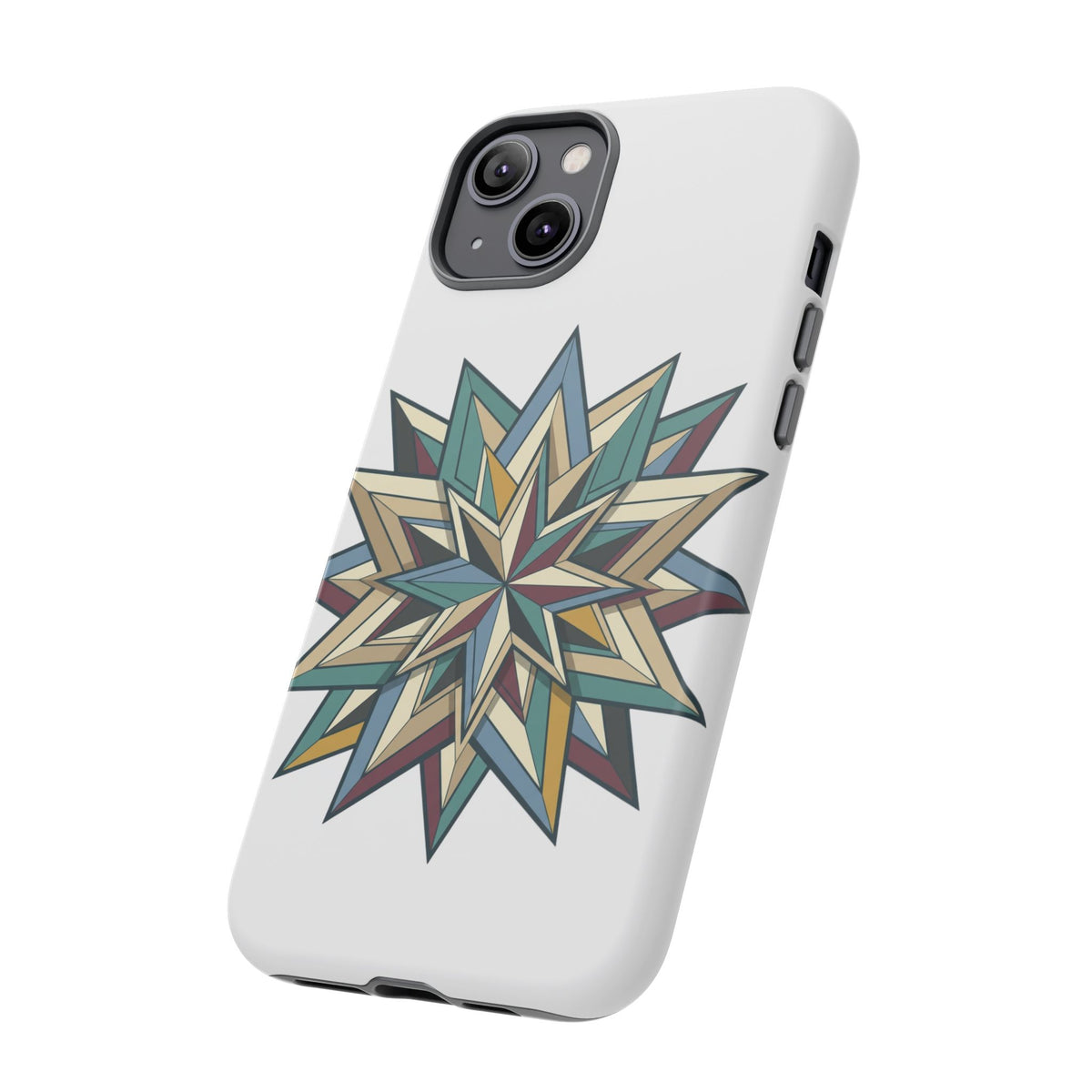 Geometric Star Phone Case — Teal & Earthtone Mandala Design