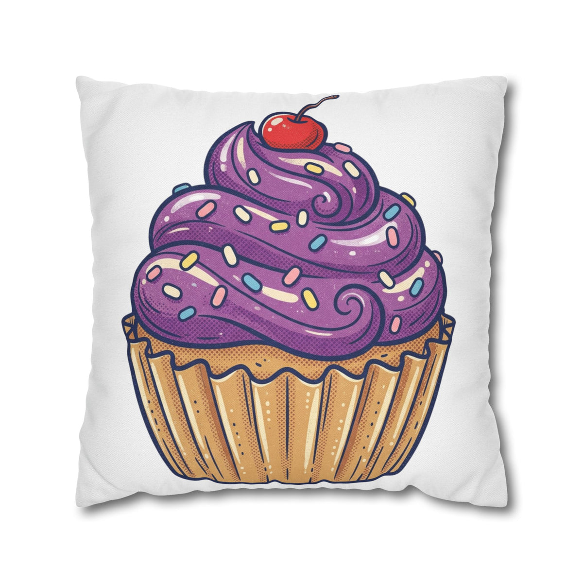 Cupcake Pillowcase — Cute Purple Frosting Decorative Throw Pillow Cover- White