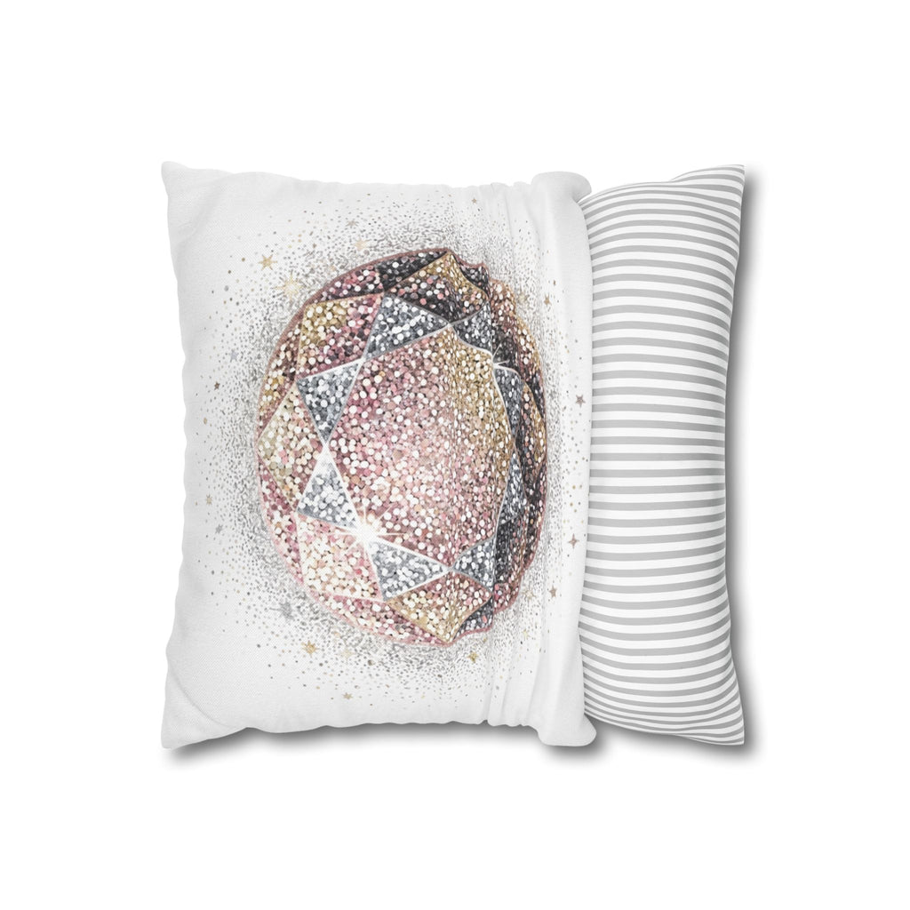 Glittery Spun Polyester Square Pillowcase- White