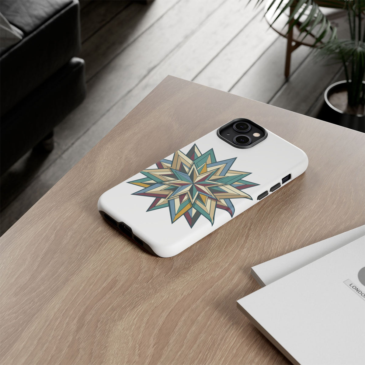 Geometric Star Phone Case — Teal & Earthtone Mandala Design