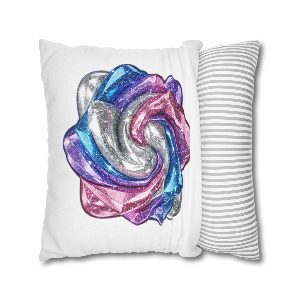 3D Glitter Design White Spun Polyester Square Pillowcase