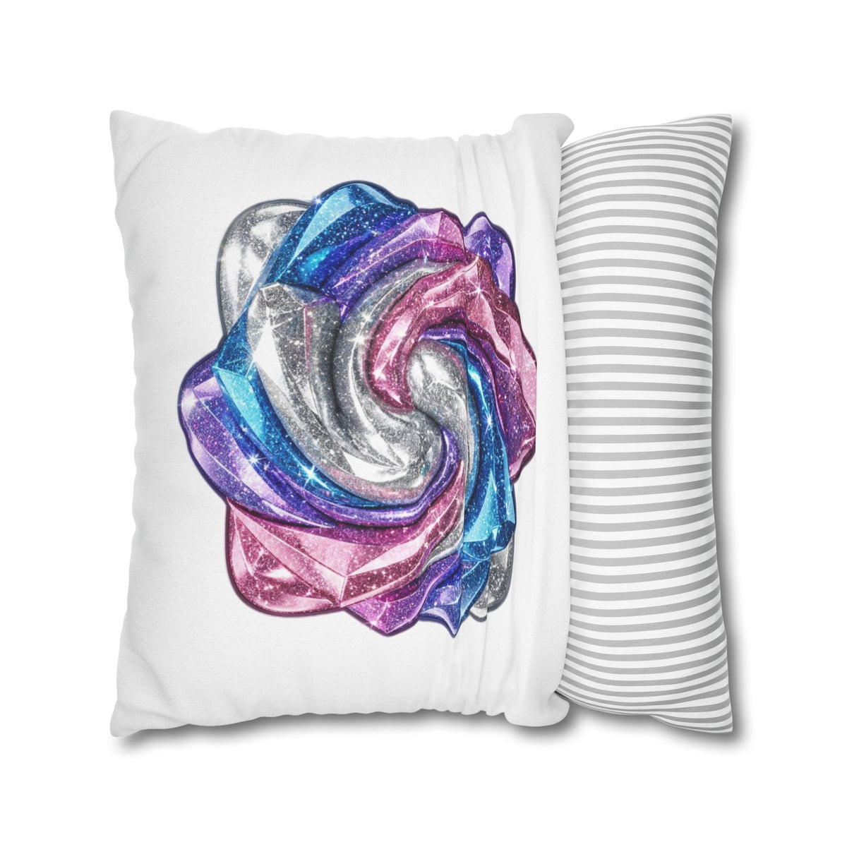 3D Glitter Design White Spun Polyester Square Pillowcase
