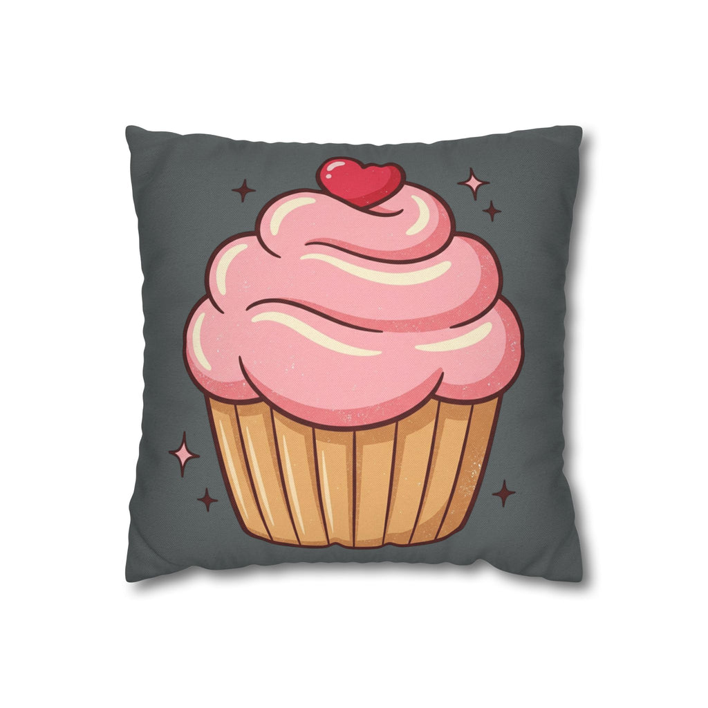 Pink Cup Cake Spun Polyester Square Pillowcase- Dark Grey