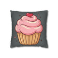 Pink Cup Cake Spun Polyester Square Pillowcase- Dark Grey