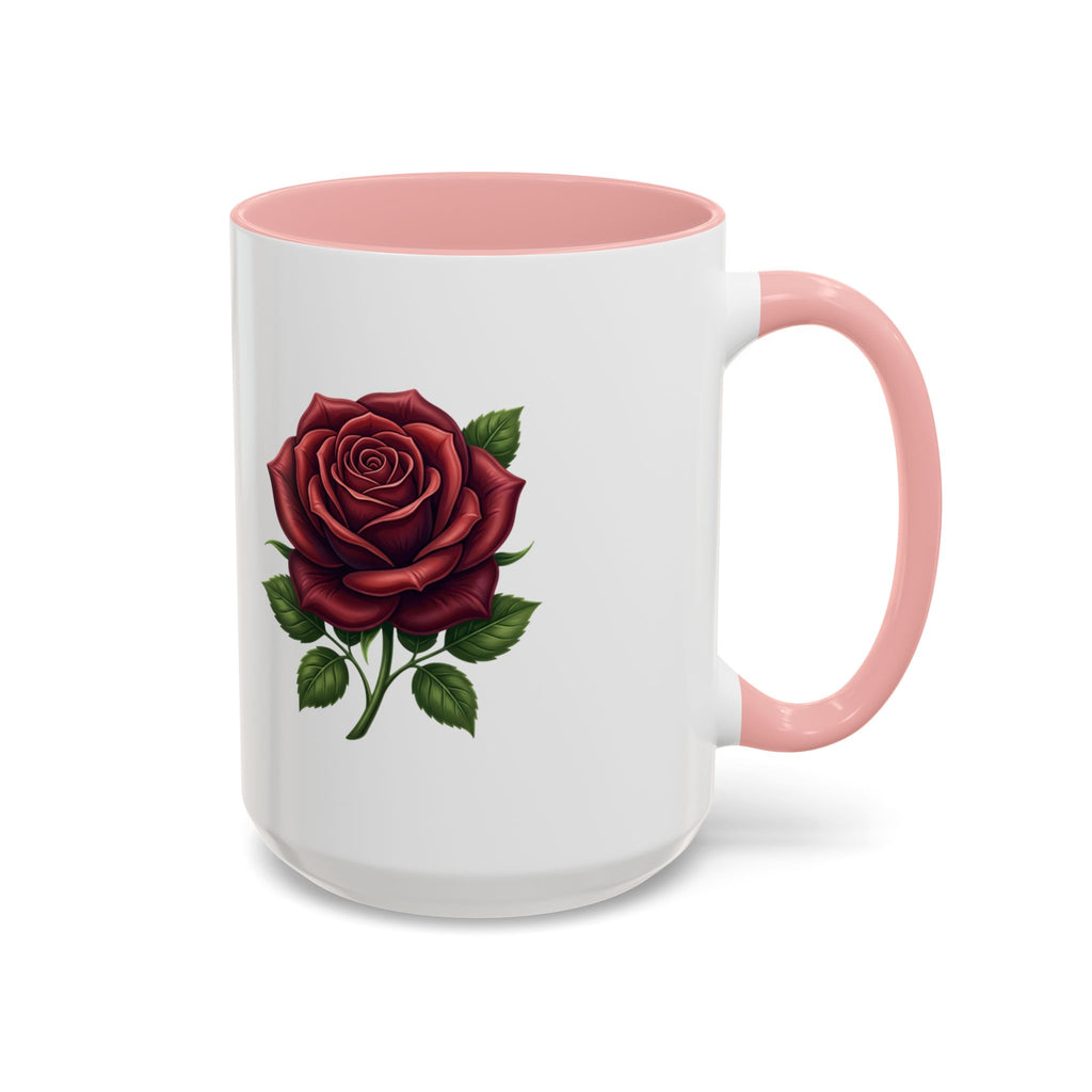 Red Rose Accent Coffee Mug — Floral Ceramic Coffee Cup (11/15oz)