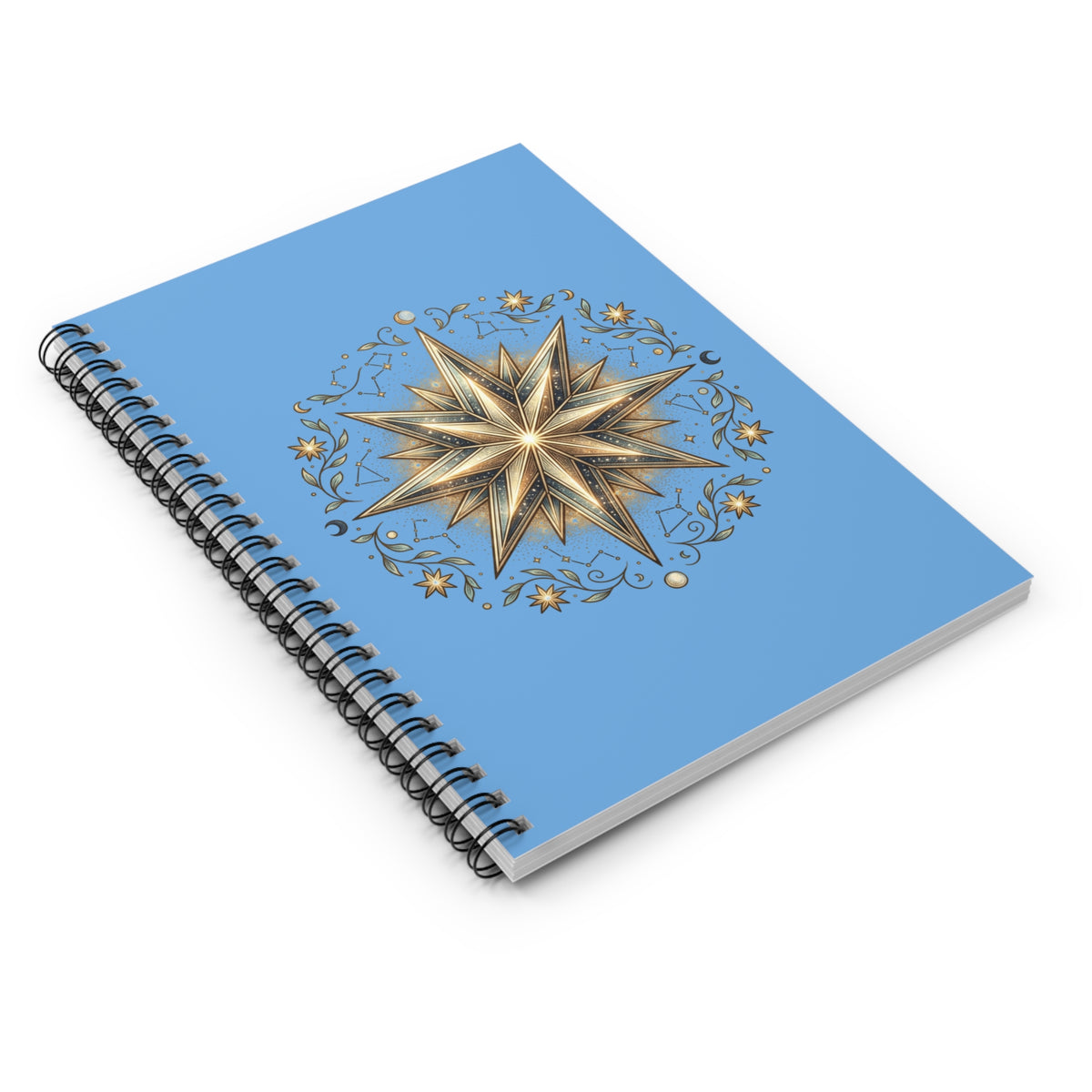 Star Print Spiral Notebook - Ruled Line- Light Blue