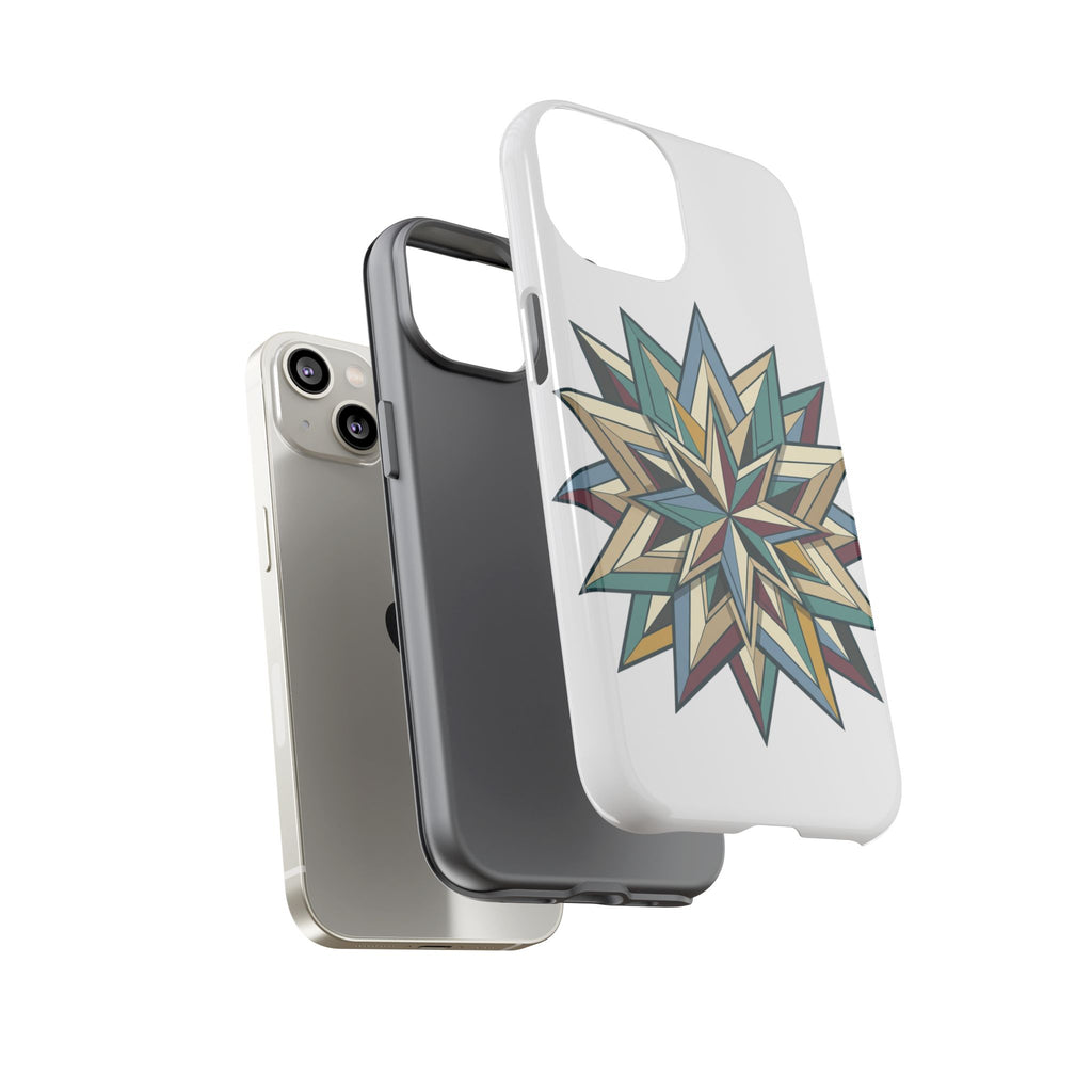 Geometric Star Phone Case — Teal & Earthtone Mandala Design