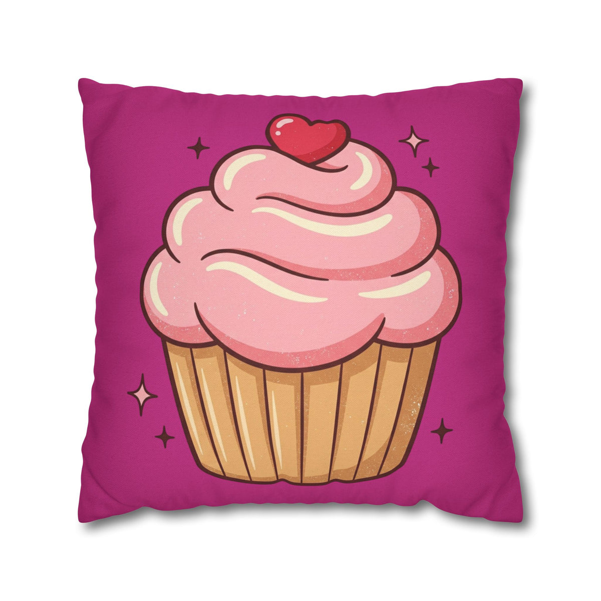 Pink Cupcake Spun Polyester Square Pillowcase- Magenta