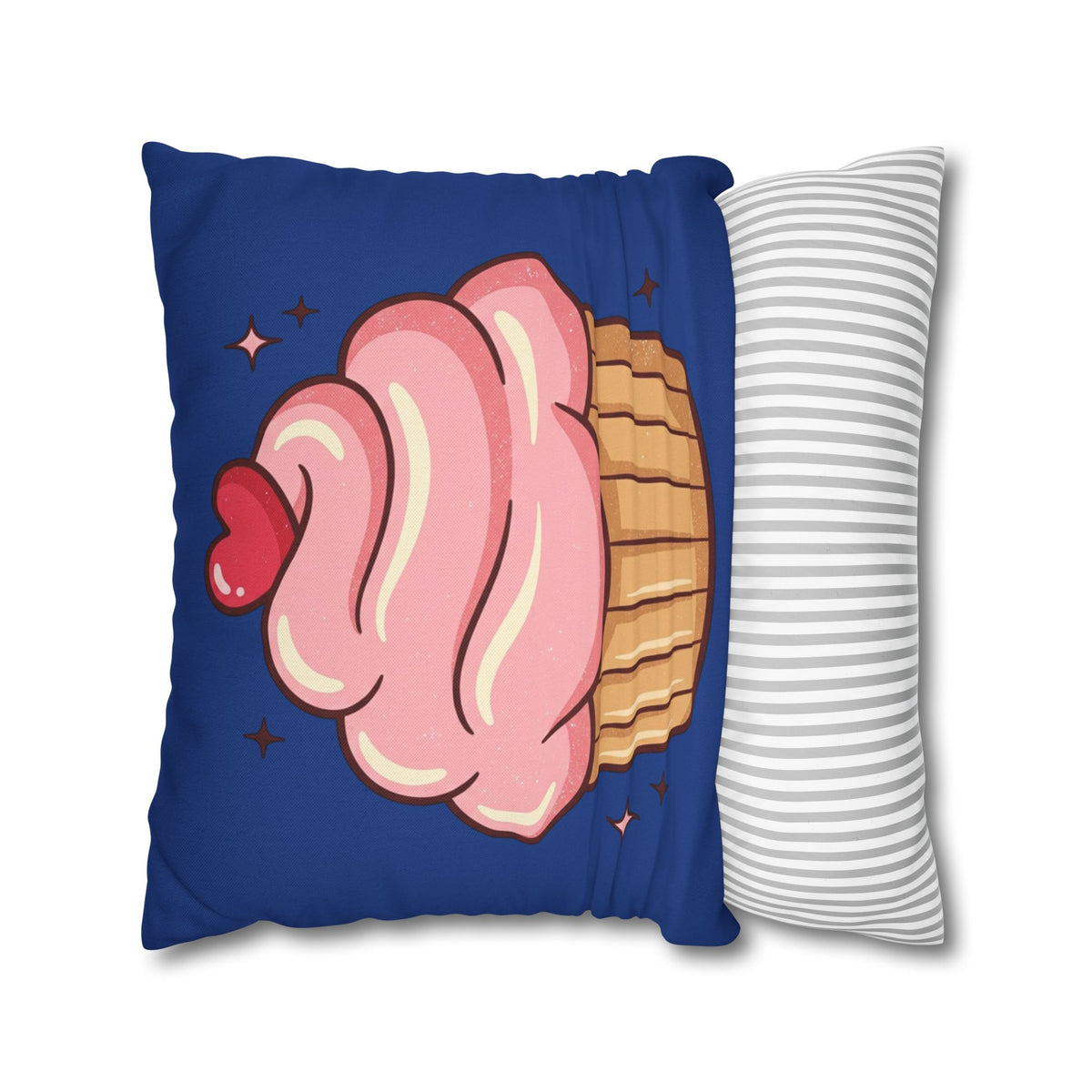 Pink Cupcake Spun Polyester Square Pillowcase- Navy