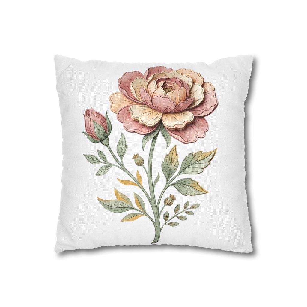 Floral Rose Spun Polyester Square Pillowcase