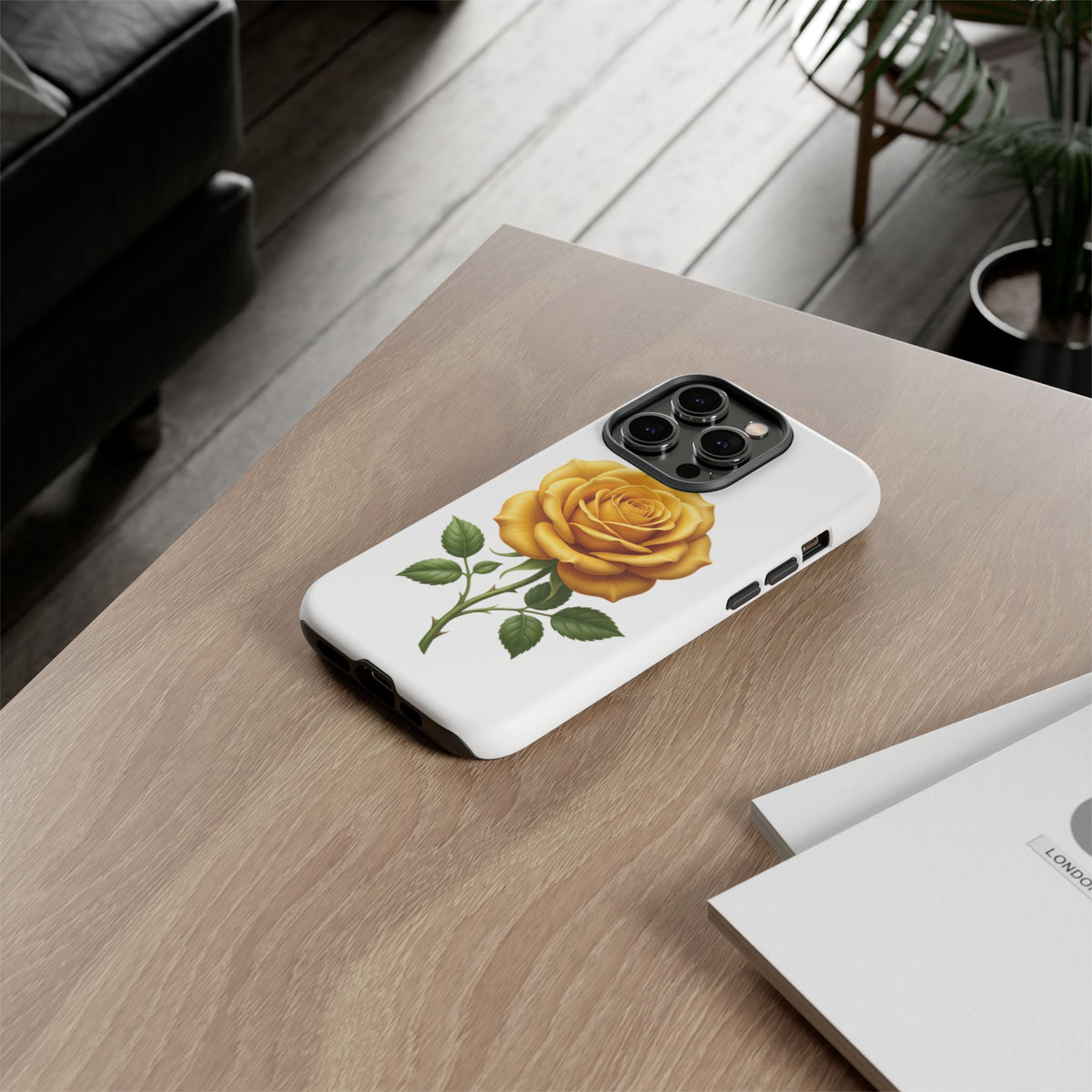 Yellow Rose Phone Case — Vintage Floral Tough Protective Cover